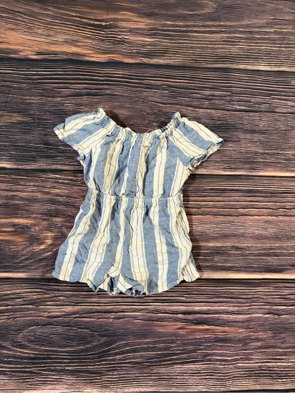 4T Old Navy Blue and white Striped Off-Shoulder Romper
